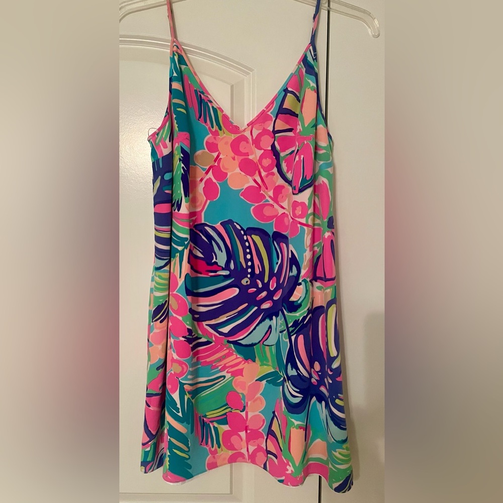 Beautiful Lilly Pulitzer Lena Dress Exotic Garden 100% Silk size L
